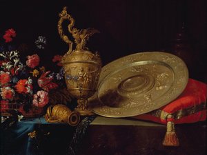 Natura morta con fiori e piatto